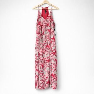 Gibson‎ Gray Pink Tropical Leaf Maxi Dress NWT Summer Boho Resortwear Size M